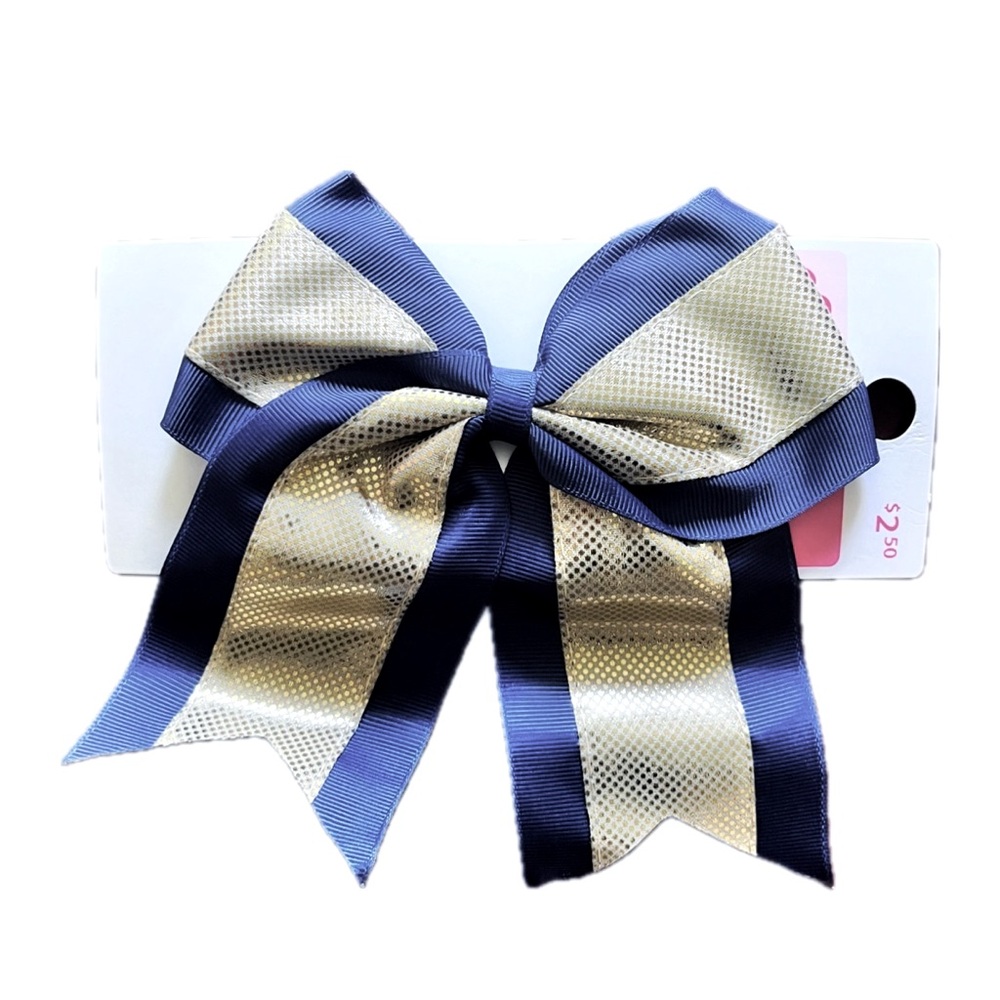 24-Piece CHEER DANCE Bows Ponytail Holder Cheerleading Navy Blue & Gold Ribbon